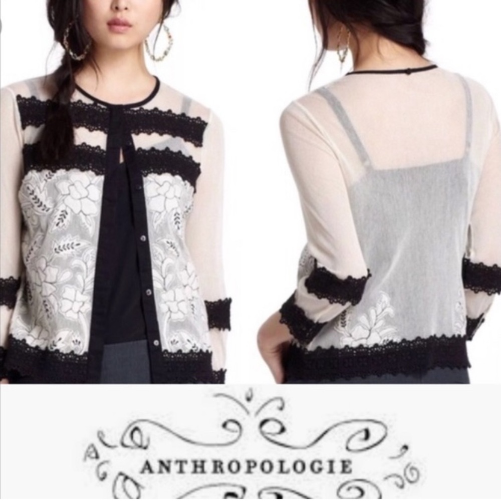 Anthropologie Leifnotes Agraffe Sheer Lace Cardigan Removable Beaded Collar10